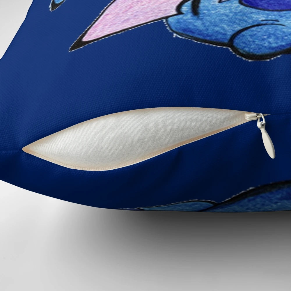 A soft, plush pillow featuring a cute stitch design for a charming addition to any room.