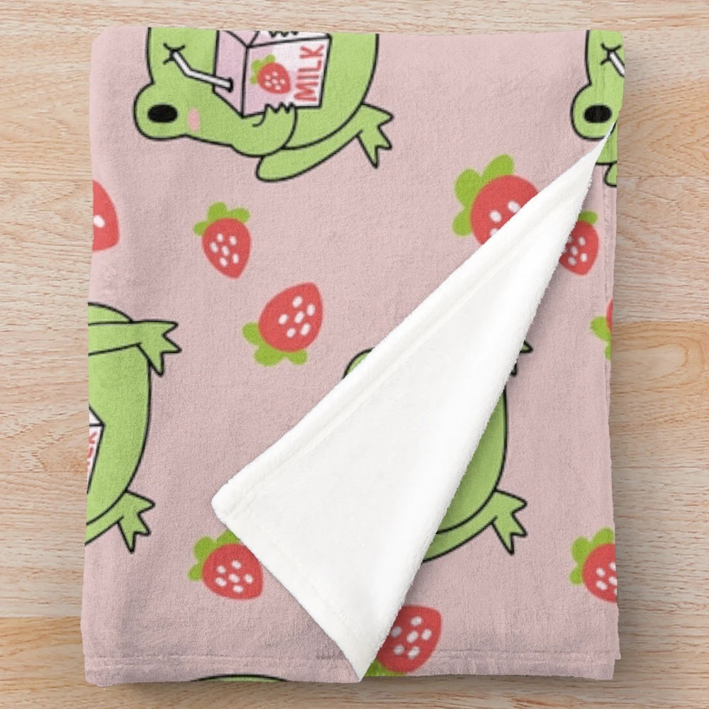 Cute and cuddly strawberry milk frog plush blanket