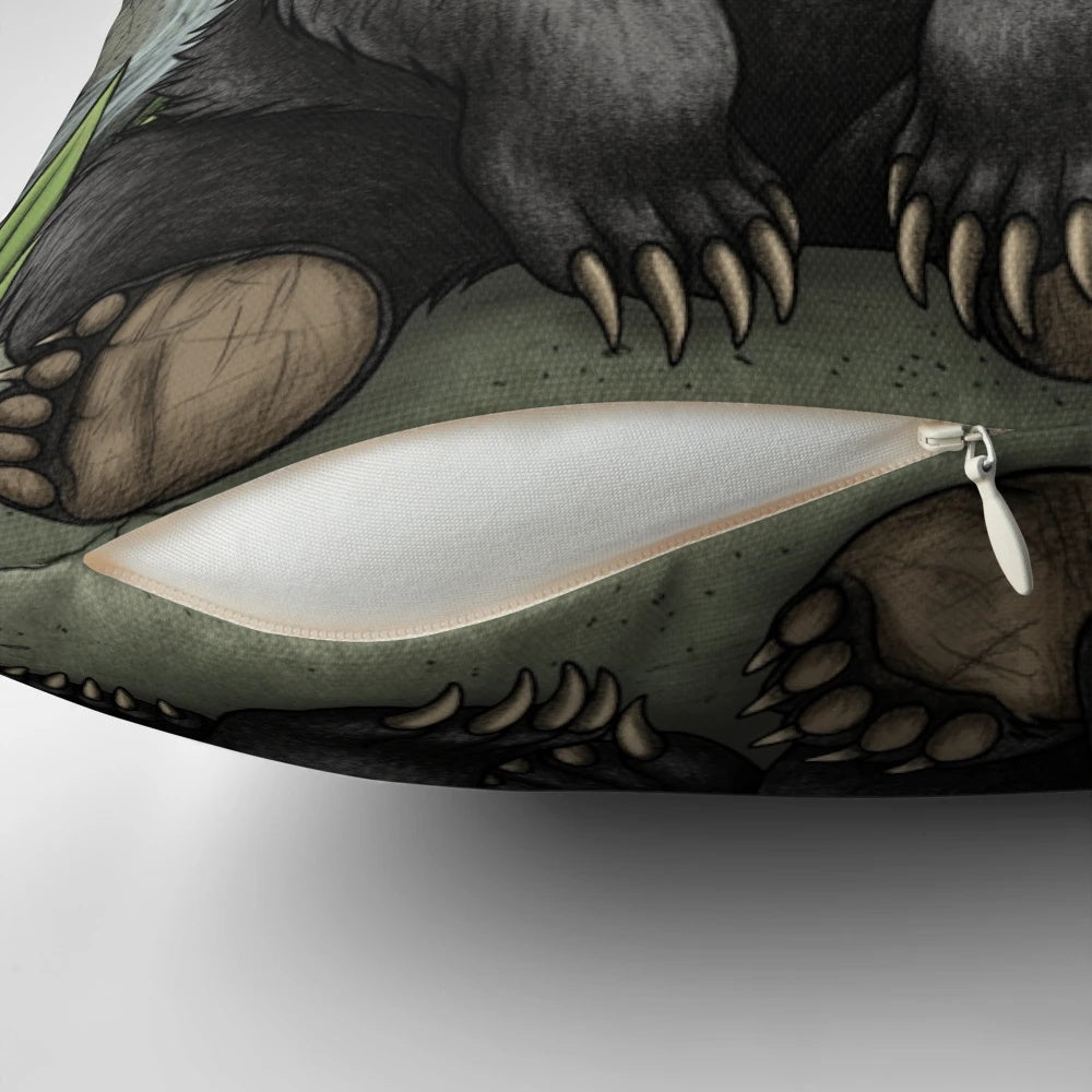 Soft, plush pillow featuring an adorable sun bear couple in natural wildlife setting