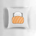 Sleepy sushi-themed bed pillow with cute rice ball, seaweed, and nigiri faces