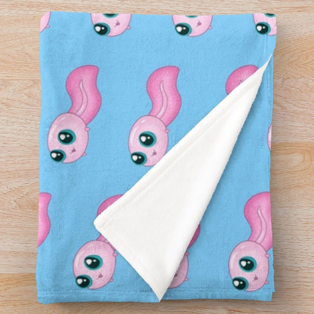 Tadpole plush blanket featuring a cute, pink amphibian design