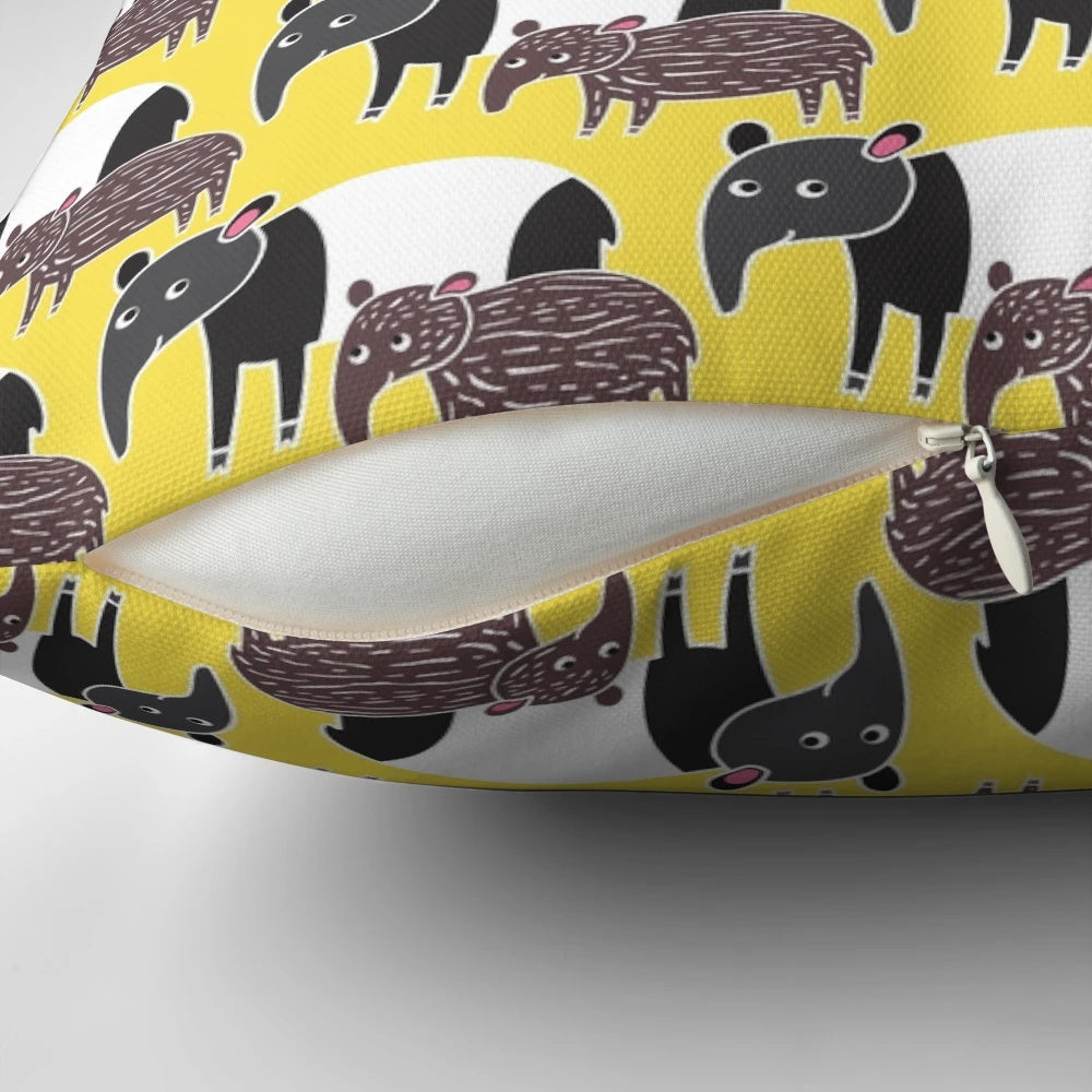 Charming vector illustration of a black and white tapir on a colorful yellow background, perfect for a child's bedroom or nursery.