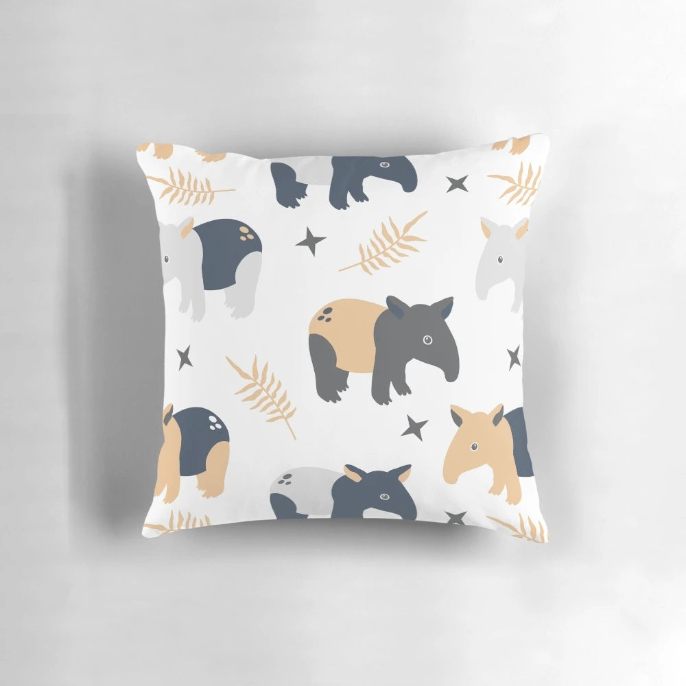 Soft, plush pillow featuring a cute tapir character in a whimsical, abstract design