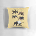 Colorful illustration of a cute, cartoon-style tapir on a throw pillow
