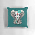 Teal blue day of the dead sugar skull baby elephant pillow with cute and adorable elephant decor