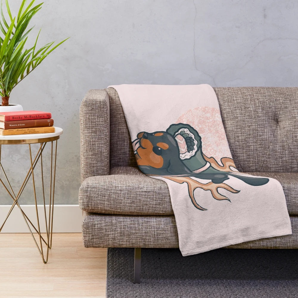 Temaki Dachshund Plush Blanket - Cozy and Cute Japanese Food-Themed Accessory