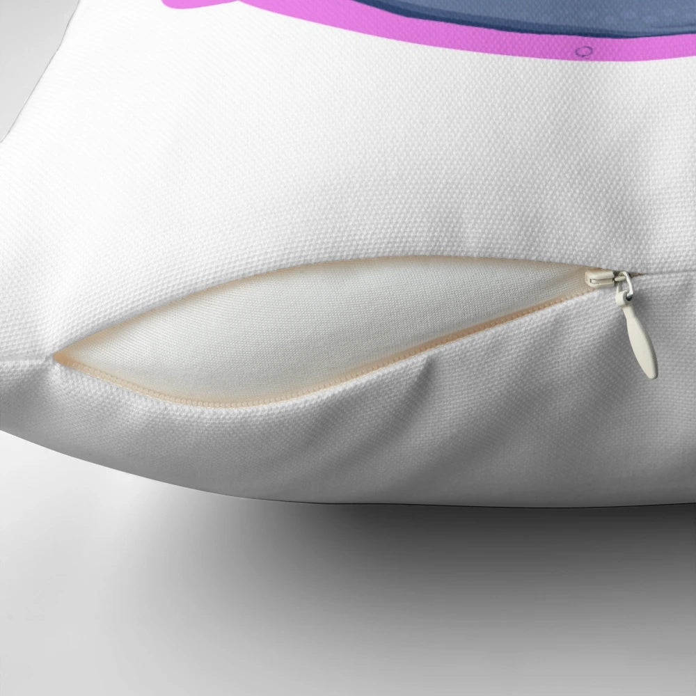 Thresher shark-themed plush pillow in pink, blue, and grey colors