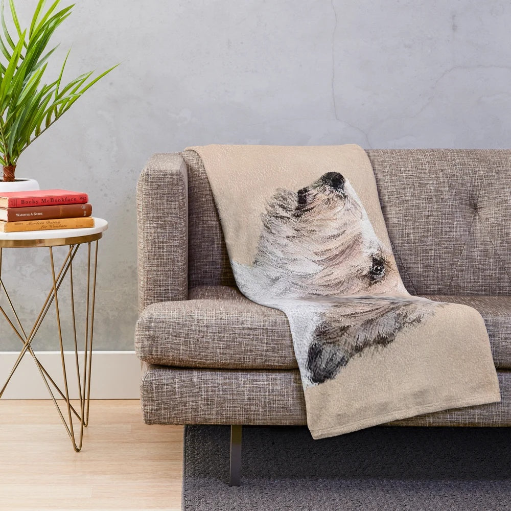 Petit Basset Griffon Vendéen (PBGV) dog portrait on plush blanket