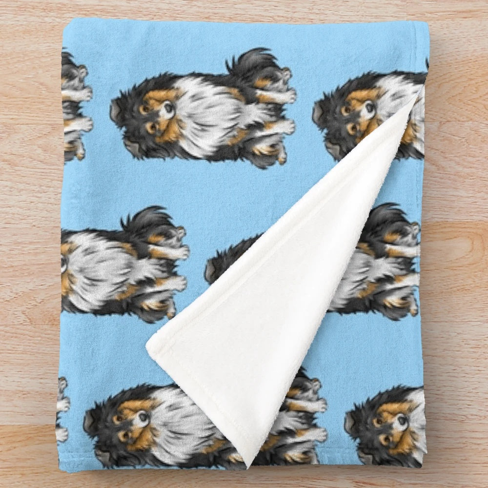 Tricolor Shetland Sheepdog Plush Blanket with Cute Dog Art