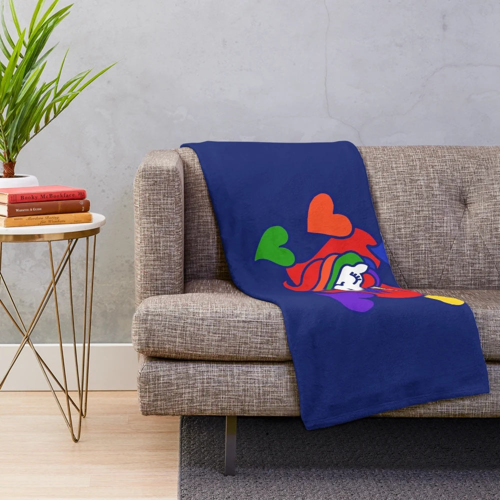 Cute unicorn plush blanket with retro hearts