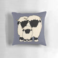 Fluffy black nose sheep trio in a rural family farm setting, featured on a soft and cozy pillow
