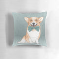 Soft and cuddly Welsh Corgi dog pillow with a sweet smile and vintage bow tie