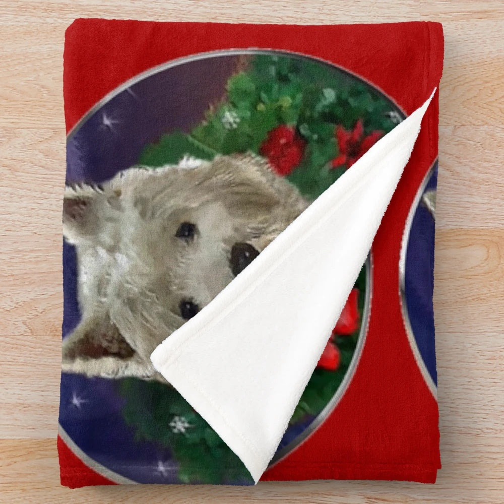 Cozy westie plush blanket with festive design