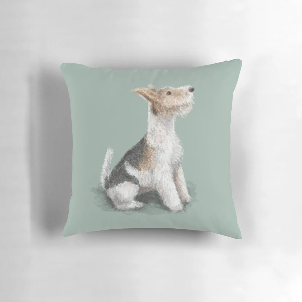 Plush wire-haired fox terrier dog print pillow