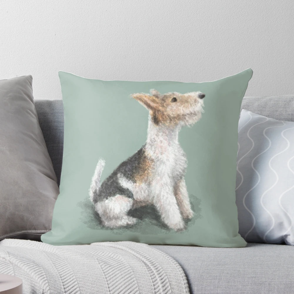 Plush wire-haired fox terrier dog print pillow