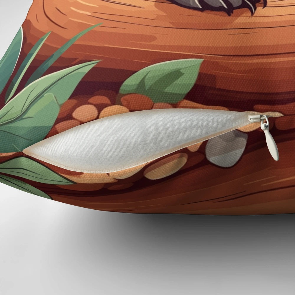 A decorative throw pillow featuring a cute, cartoon-style illustration of a wombat, a beloved Australian marsupial.