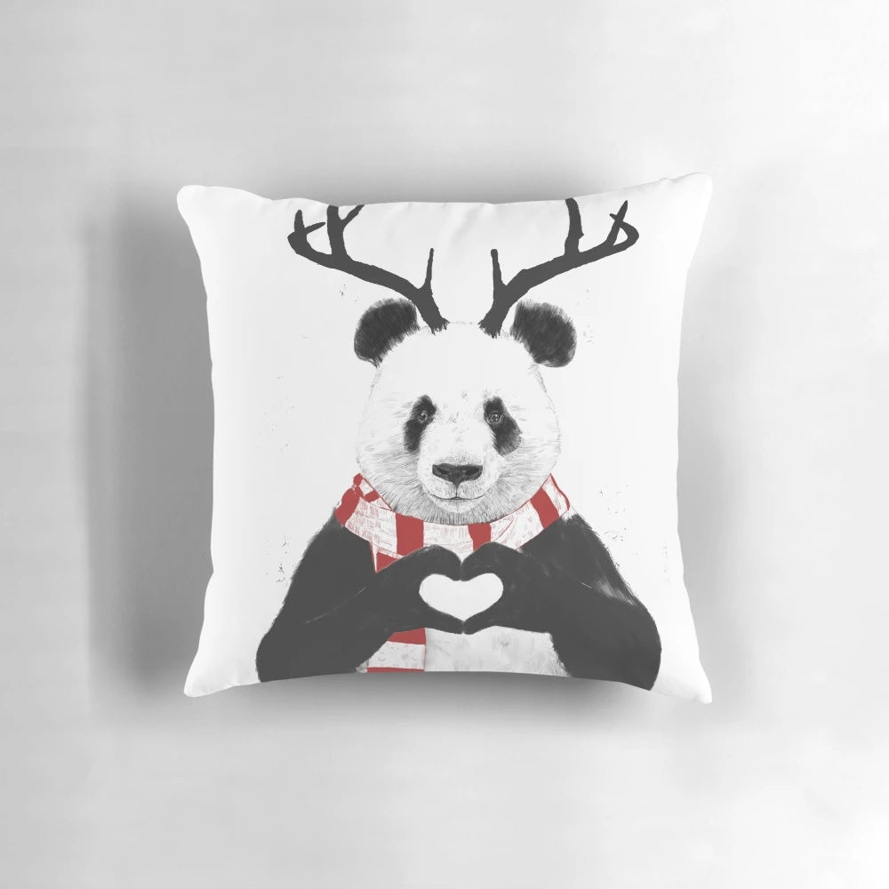 Xmas panda pillow with antlers, a whimsical and cute holiday decoration