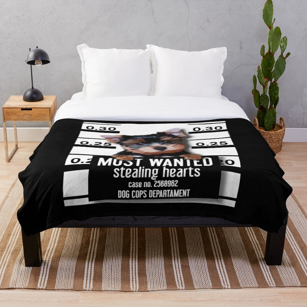 Cozy plush blanket featuring a cute and funny Yorkshire Terrier design