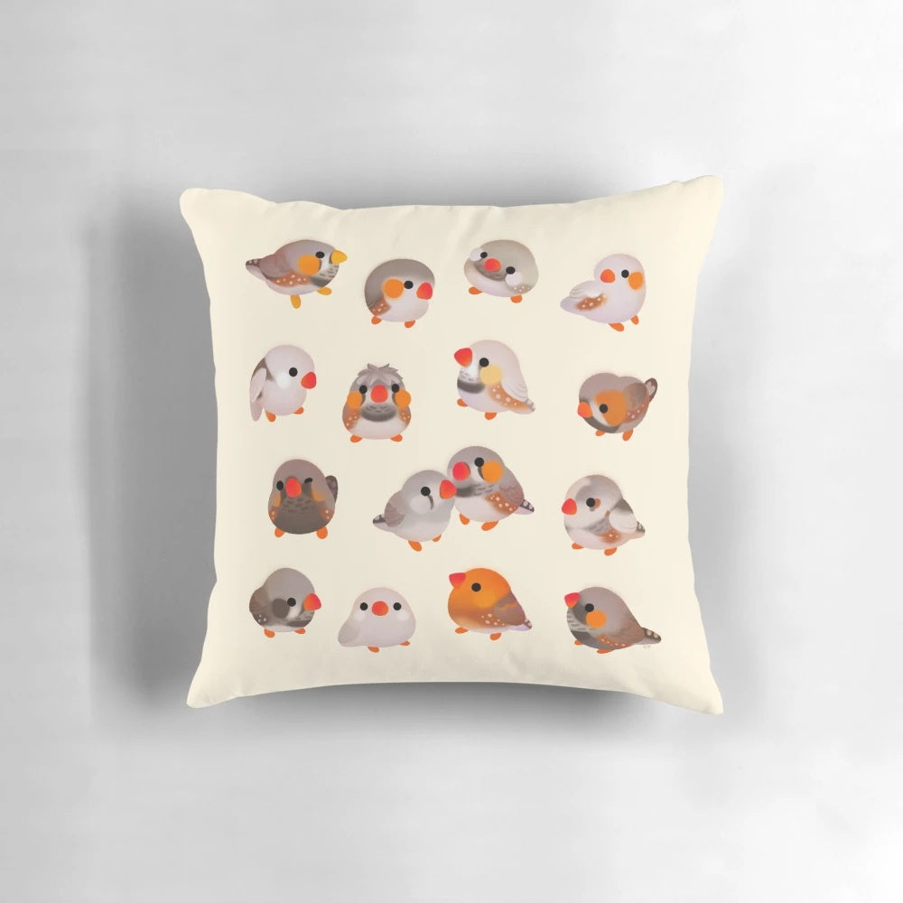Soft, cuddly zebra finch-shaped pillow with a cute, chubby design
