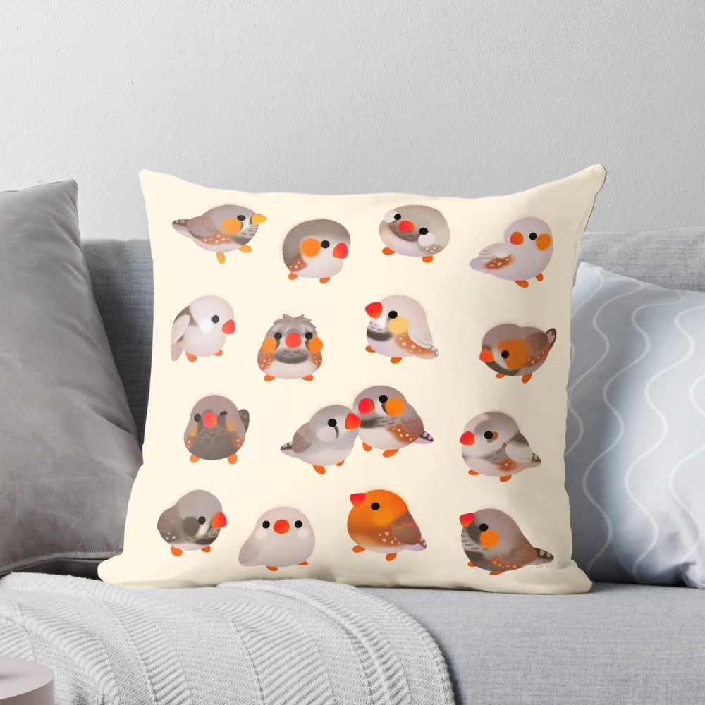Soft, cuddly zebra finch-shaped pillow with a cute, chubby design
