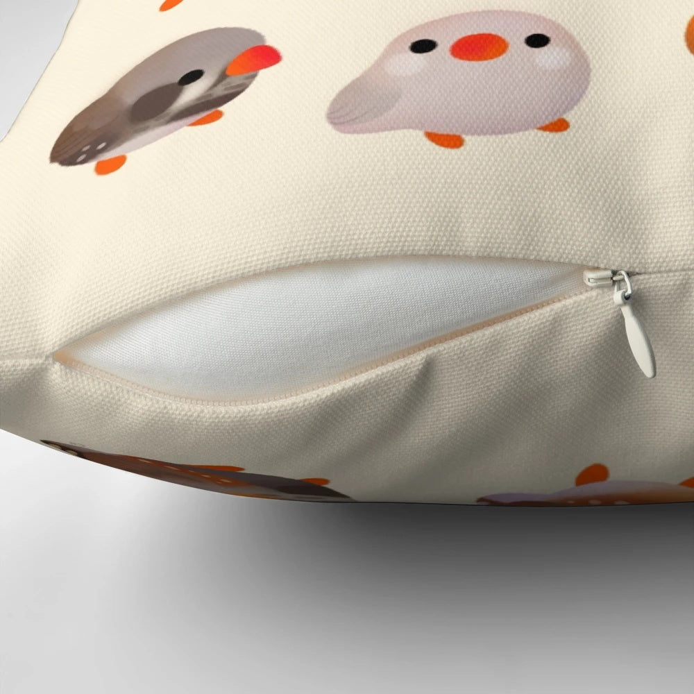 Soft, cuddly zebra finch-shaped pillow with a cute, chubby design