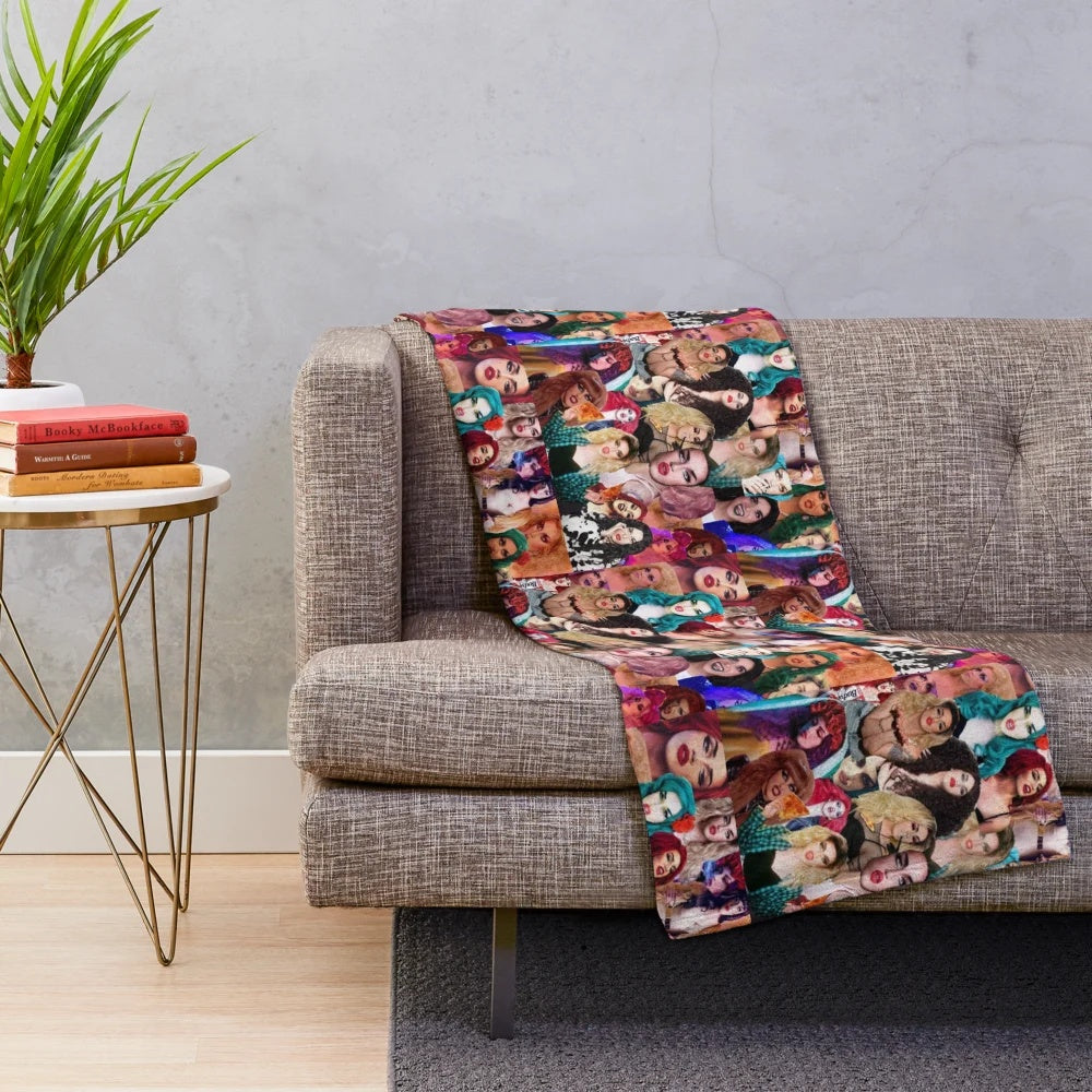 Adore Delano-inspired collage design on a plush blanket