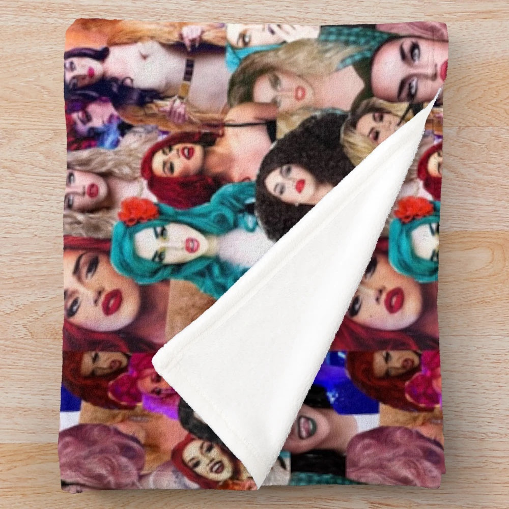 Adore Delano-inspired collage design on a plush blanket