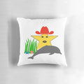 Colorful pillow featuring a cowgirl design with ocean, dolphin, star, and funny elements