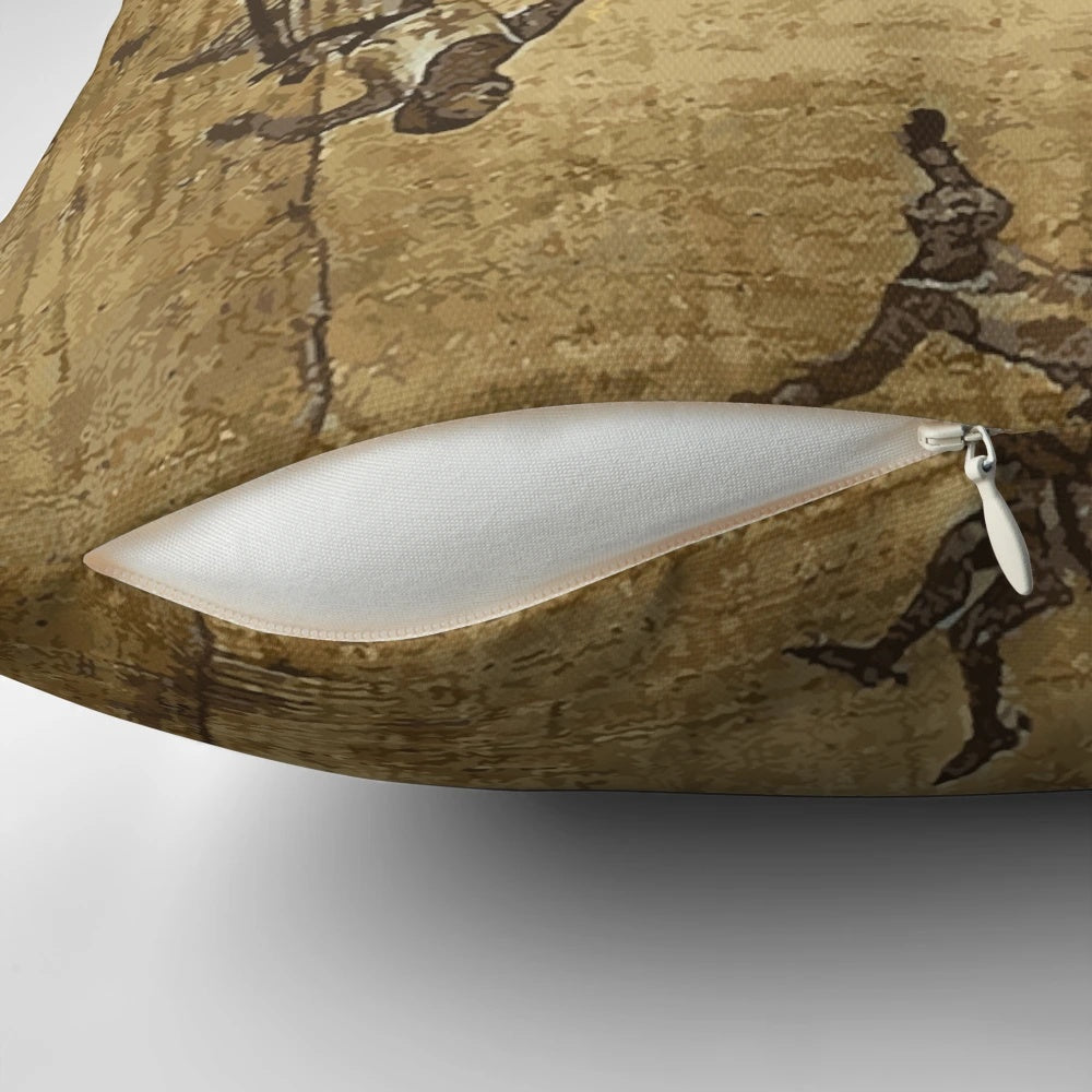 Decorative pillow featuring a "jump of faith" design inspired by Indiana Jones and the Holy Grail