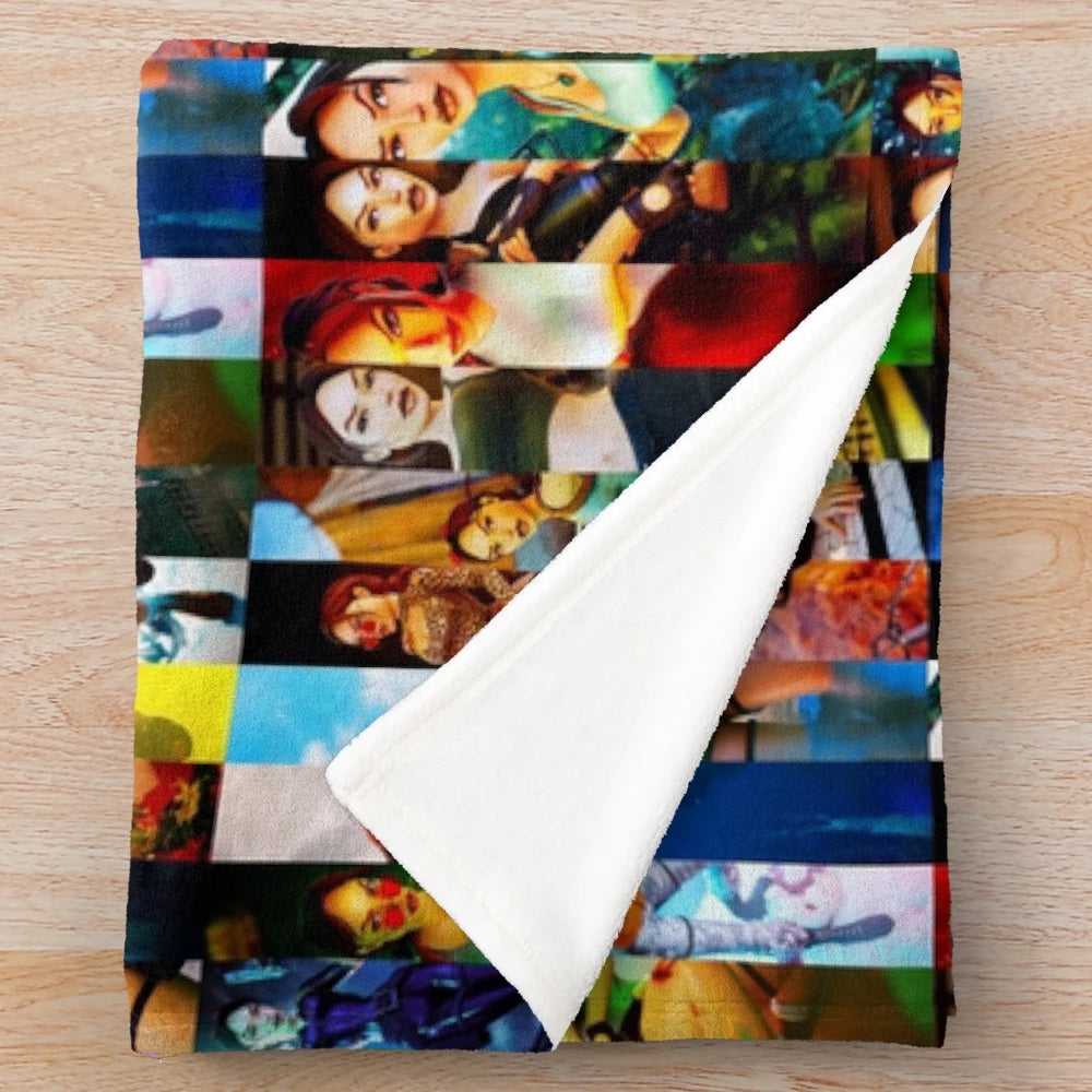 Lara Croft inspired plush blanket with adventure and exploration theme