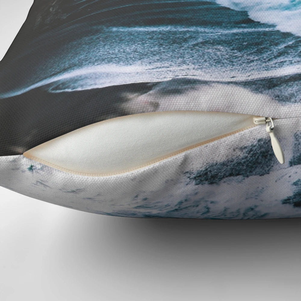 Outdoor pillow with a stunning waterfall and coastal design