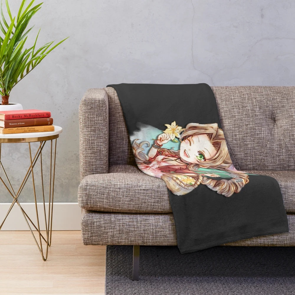 Plush blanket featuring the character Aerith Gainsborough from Final Fantasy 7 Remake