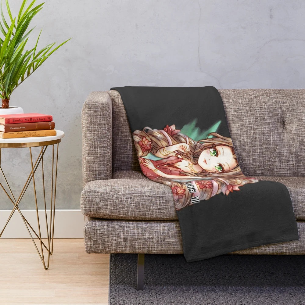 Aerith-inspired plush blanket featuring the iconic red dress from Final Fantasy 7 Remake
