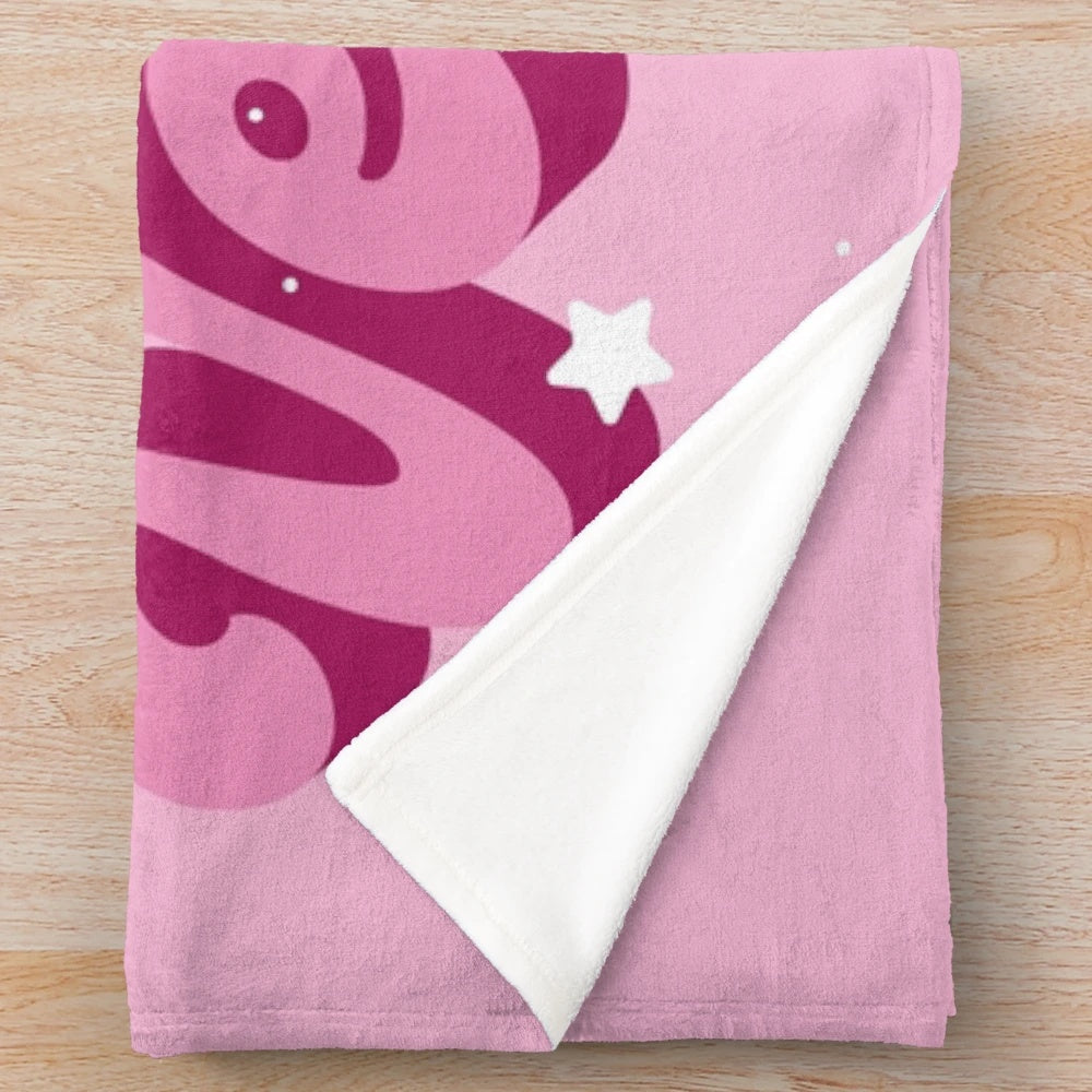 Aesthetic pink plush blanket with pop culture and pastel color design