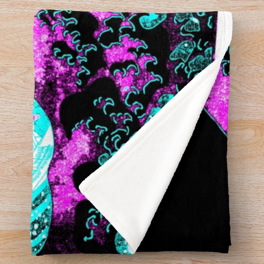 Vaporwave-inspired plush blanket featuring Japanese digital art in pastel colors