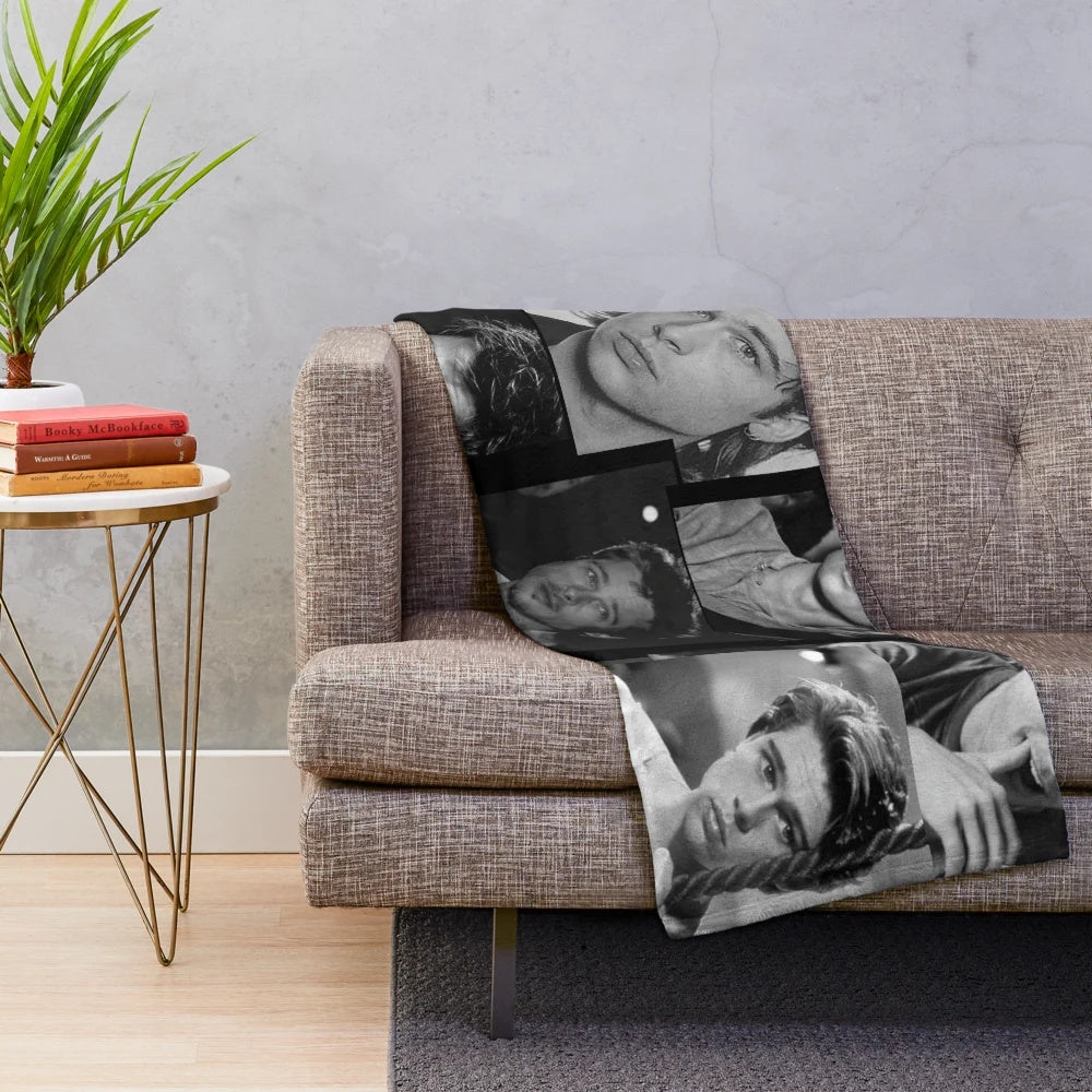 Vintage-inspired collage plush blanket featuring Brad Pitt