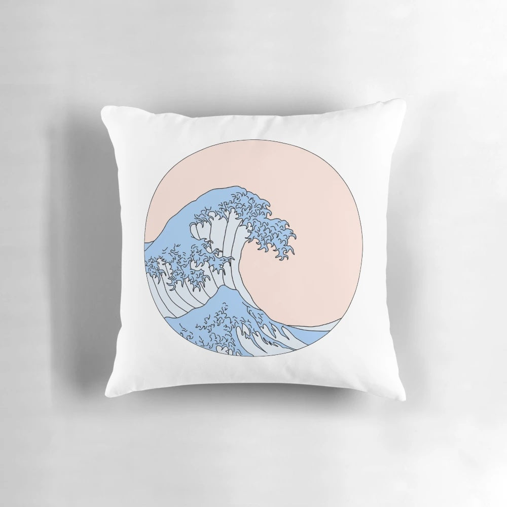 Aesthetic wave-patterned decorative pillow with a cool, grunge-inspired design