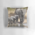 Soft, plush elephant pillow featuring a mother elephant and her baby calves in a serene, natural setting.