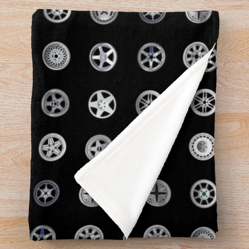 Aftermarket wheels inspired plush blanket for car enthusiasts