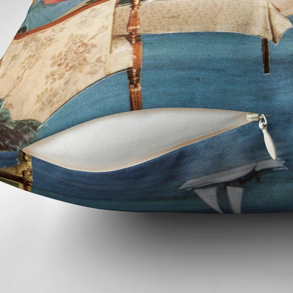 Afternoon tea-themed pillow with a retro, mid-century design perfect for coastal living and beach house decor.