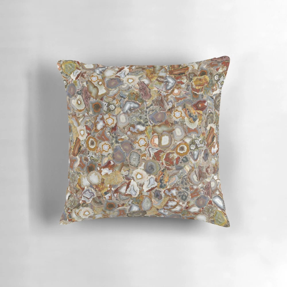 Handcrafted agate and quartz gemstone throw pillow for boho home decor