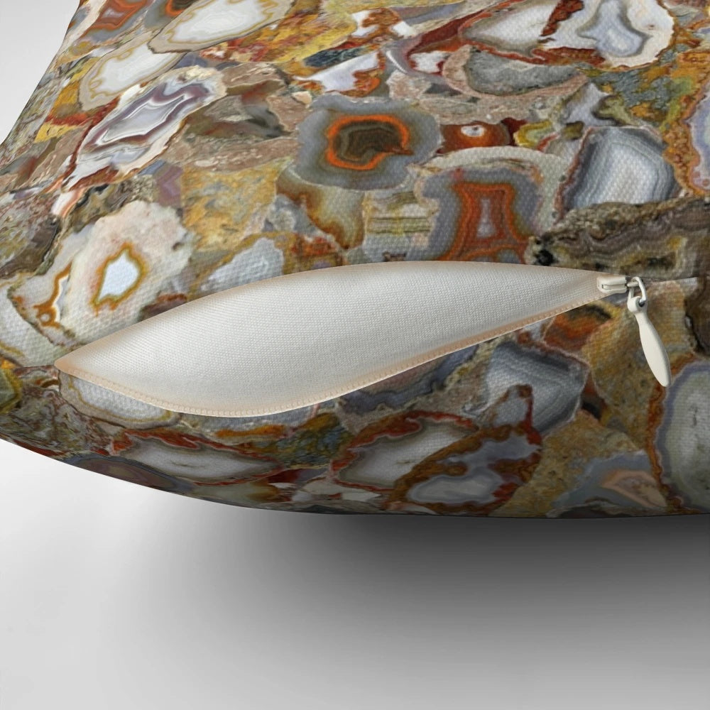 Handcrafted agate and quartz gemstone throw pillow for boho home decor
