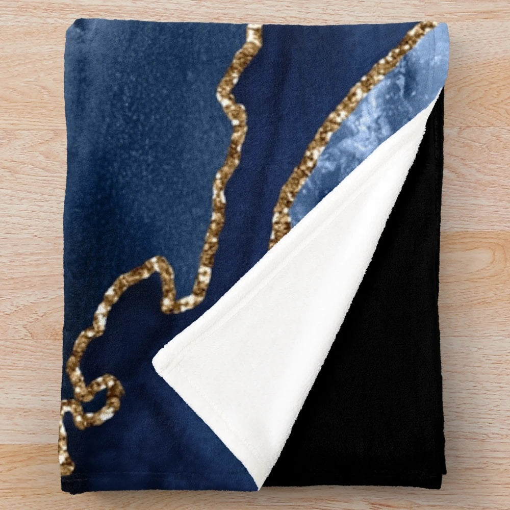 Navy and gold agate texture plush blanket