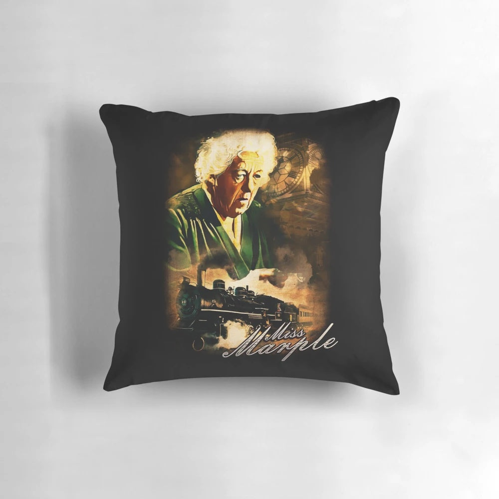 Decorative pillow featuring a classic Agatha Christie Miss Marple design