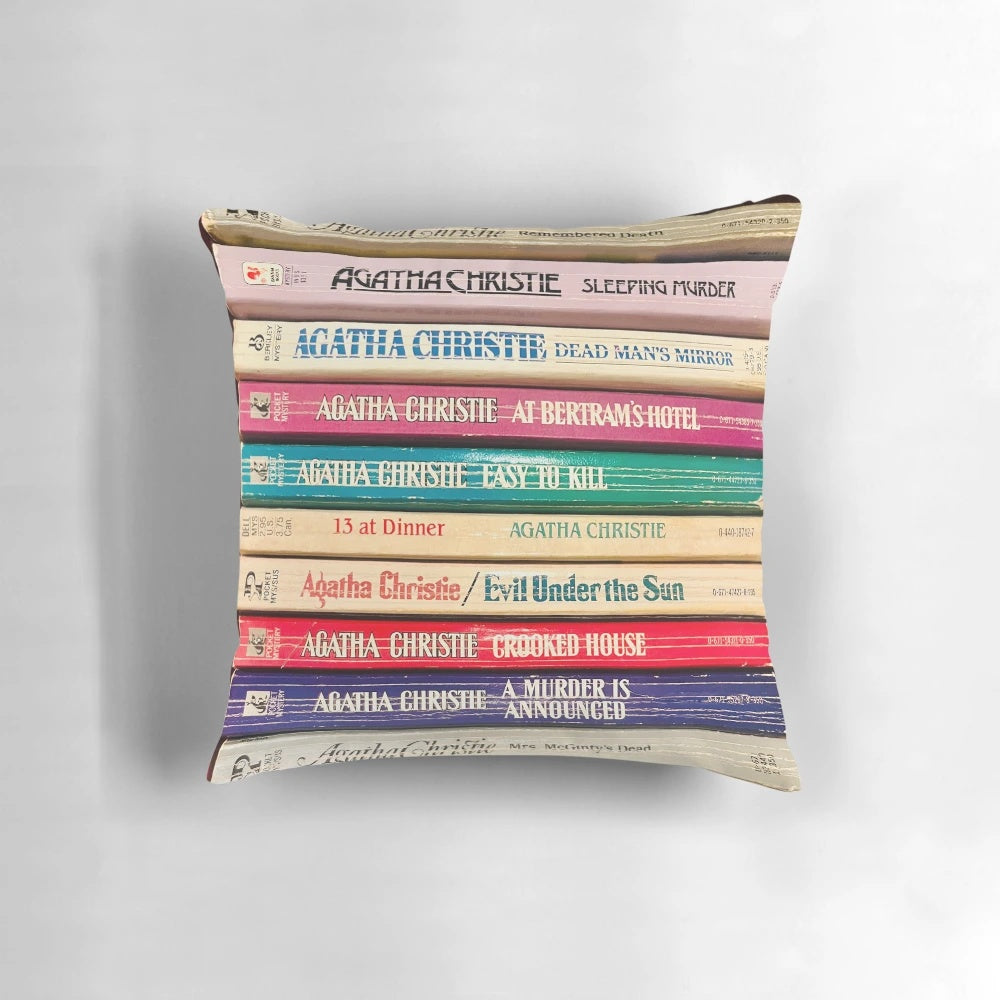 Cozy Agatha Christie inspired throw pillow for mystery book lovers