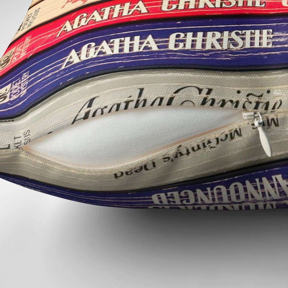 Cozy Agatha Christie inspired throw pillow for mystery book lovers