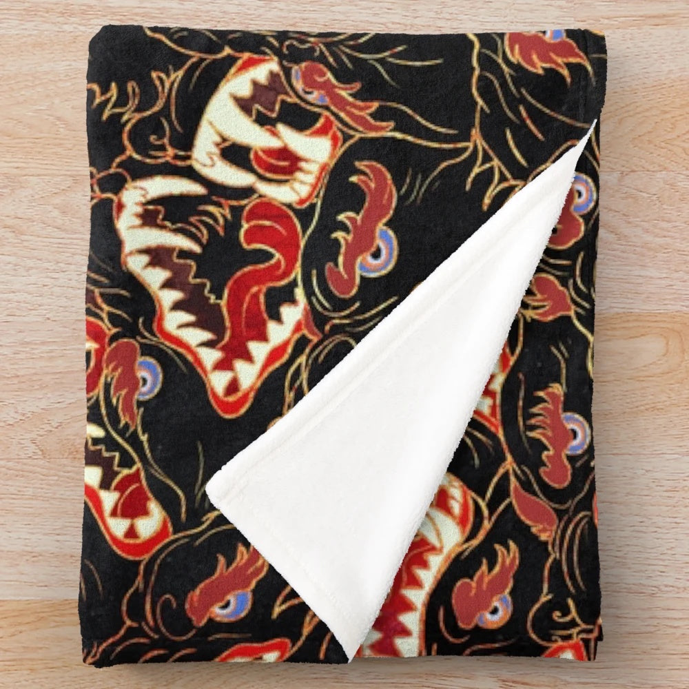 Ahamkara plush blanket with tibetan canine, wolves, snarls, and maws design