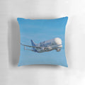 Airbus Beluga XL inspired decorative pillow in blue and white color scheme