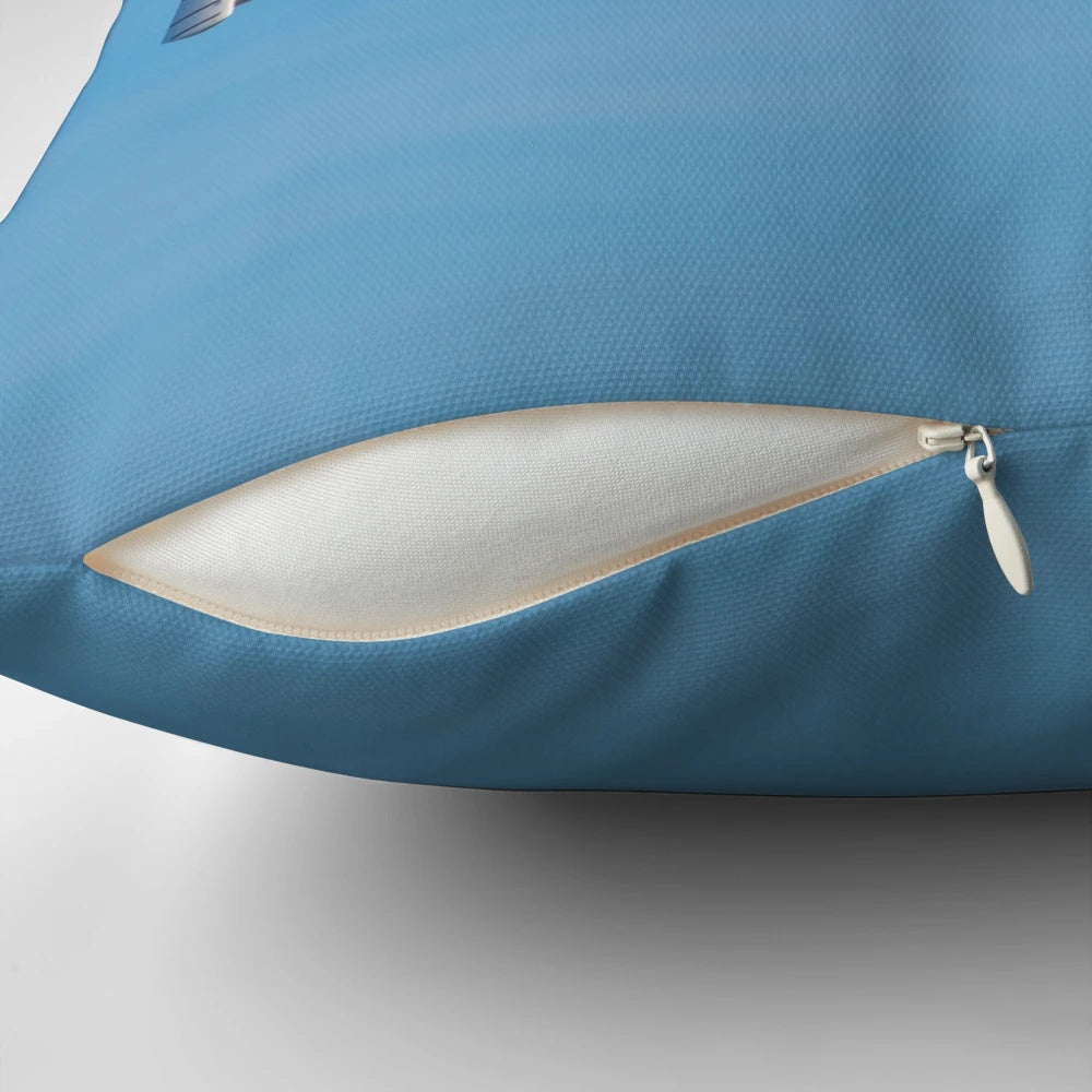 Airbus Beluga XL inspired decorative pillow in blue and white color scheme
