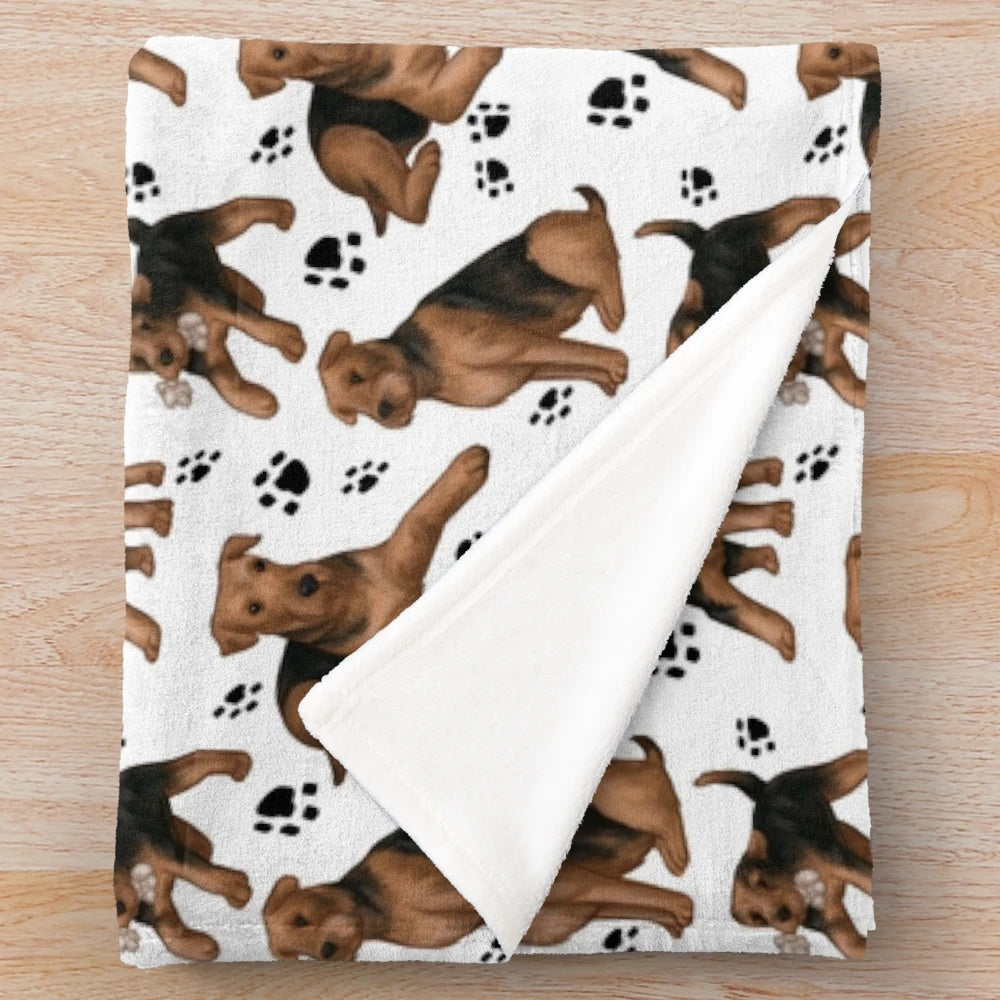 Airedale pattern plush blanket with dog breed design